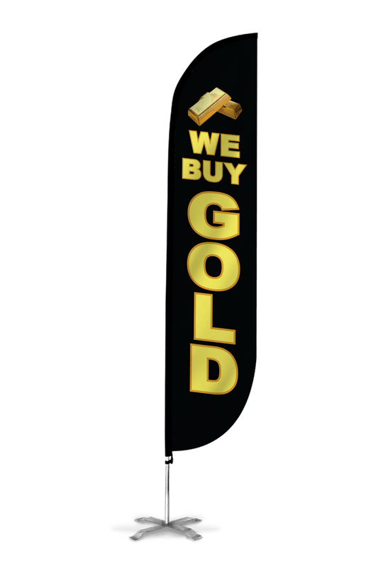 We Buy Gold Feather Flag Black