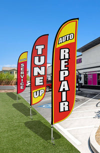 Auto Repair Feather Flag - 3 Pack w/ Ground Spike Pole Set