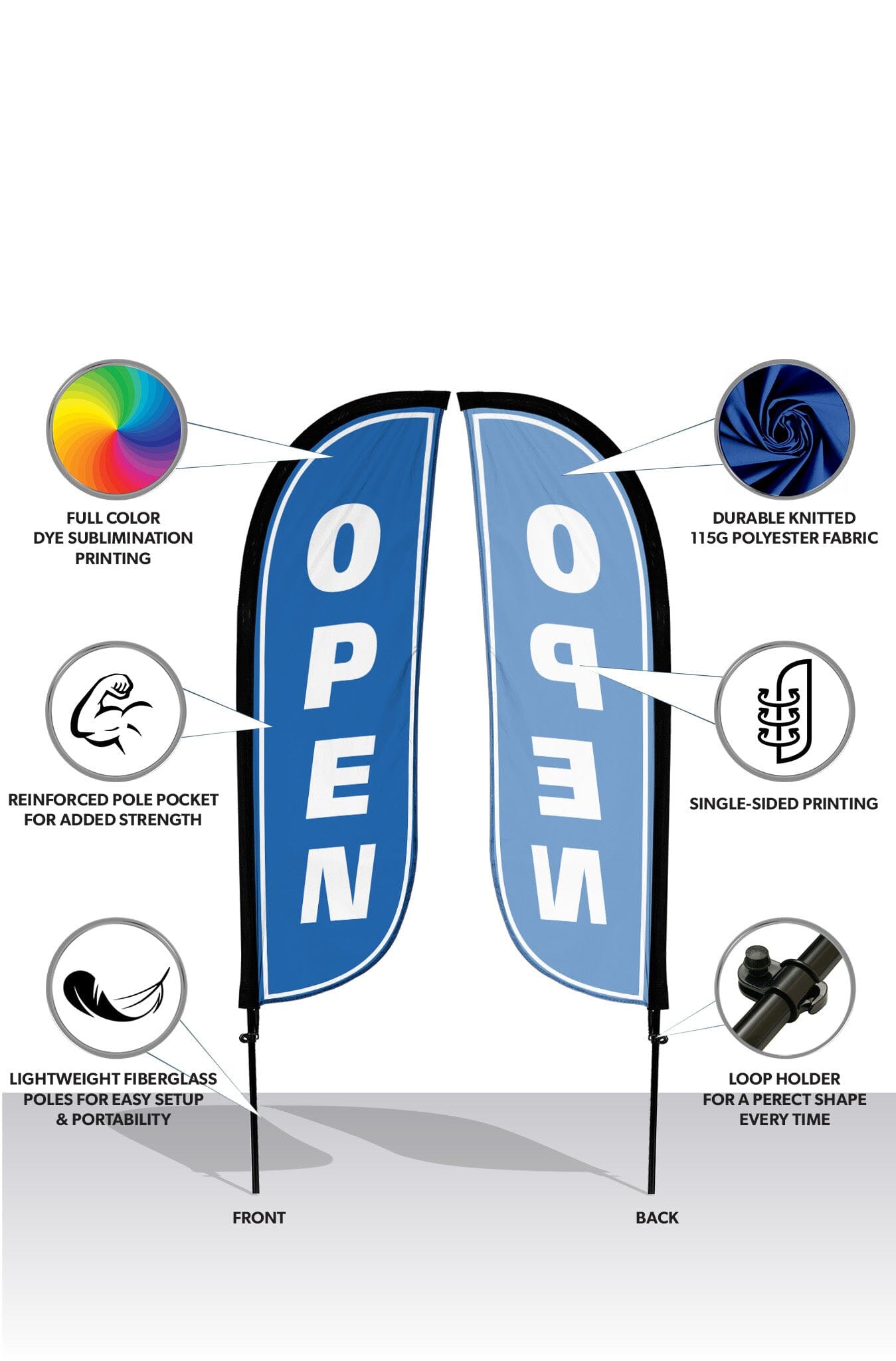 Open Feather Flag - Variety 3 Pack w/ Ground Spike Pole Set