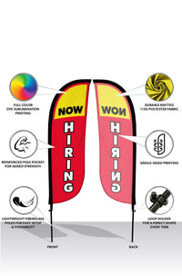 Now Hiring Feather Flag - 2 Pack w/ Ground Spike Pole Set