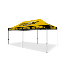 Custom Canopy Tent with Three Back Walls, Feather Flags & Table Cover