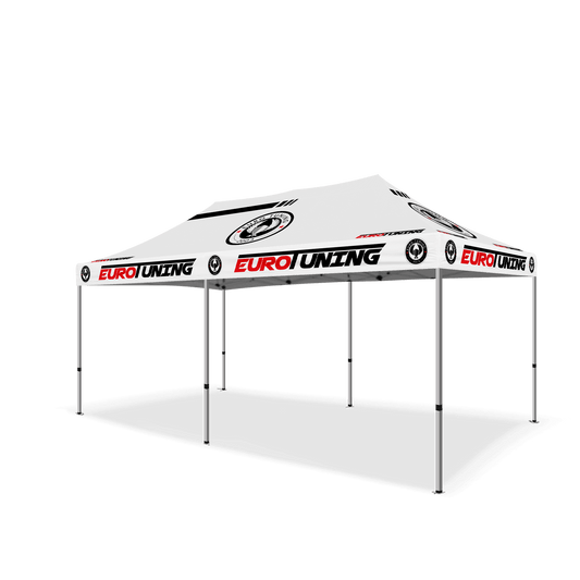 Custom Canopy Tent with Back Wall, Feather Flags & Table Cover
