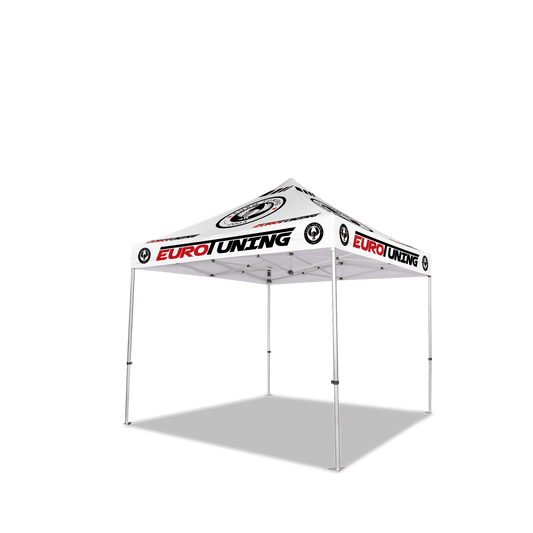 Custom Canopy Tent with Back Wall, Feather Flags & Table Cover