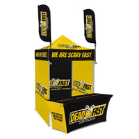 Custom Canopy Tent with Three Back Walls, Feather Flags & Table Cover