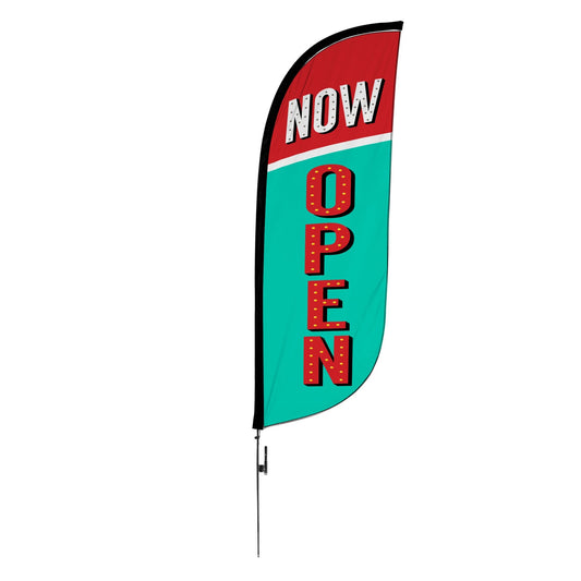 8ft Vintage Now Open Feather Flag