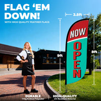 8ft Vintage Now Open Feather Flag