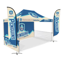 Custom Canopy Tent with Full Back Wall, Half Side Walls & Feather Flags