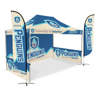 Custom Canopy Tent with Full Back Wall, Half Side Walls & Feather Flags