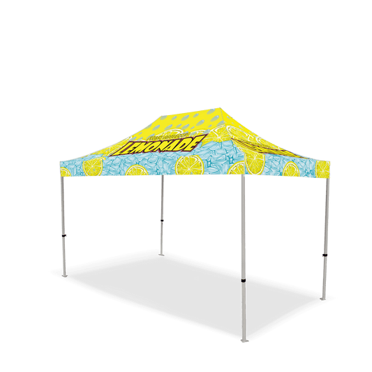 Custom Canopy Tent with Full Back, Half Side Walls, Feather Flags & Table Cover