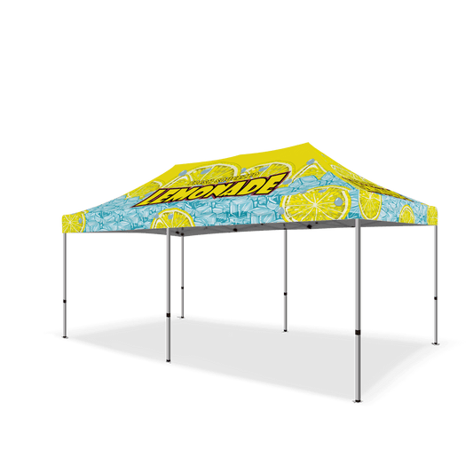 Custom Canopy Tent with Full Back, Half Side Walls, Feather Flags & Table Cover