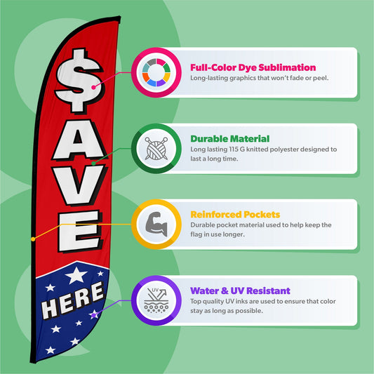 Save Here Feather Flag with Stars