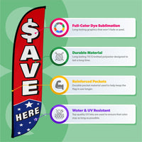 Save Here Feather Flag with Stars