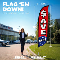 Save Here Feather Flag with Stars