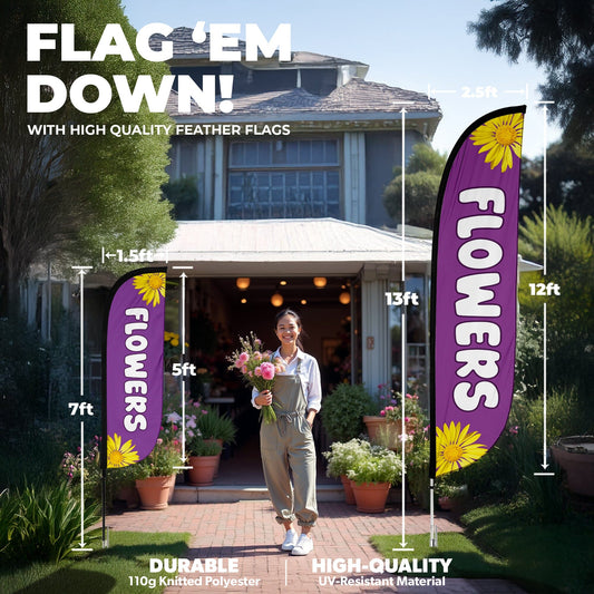 Flowers Purple Feather Flag