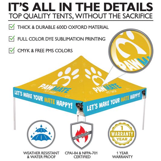 Custom Canopy Tent with Back Wall, Feather Flag & Banner Stand