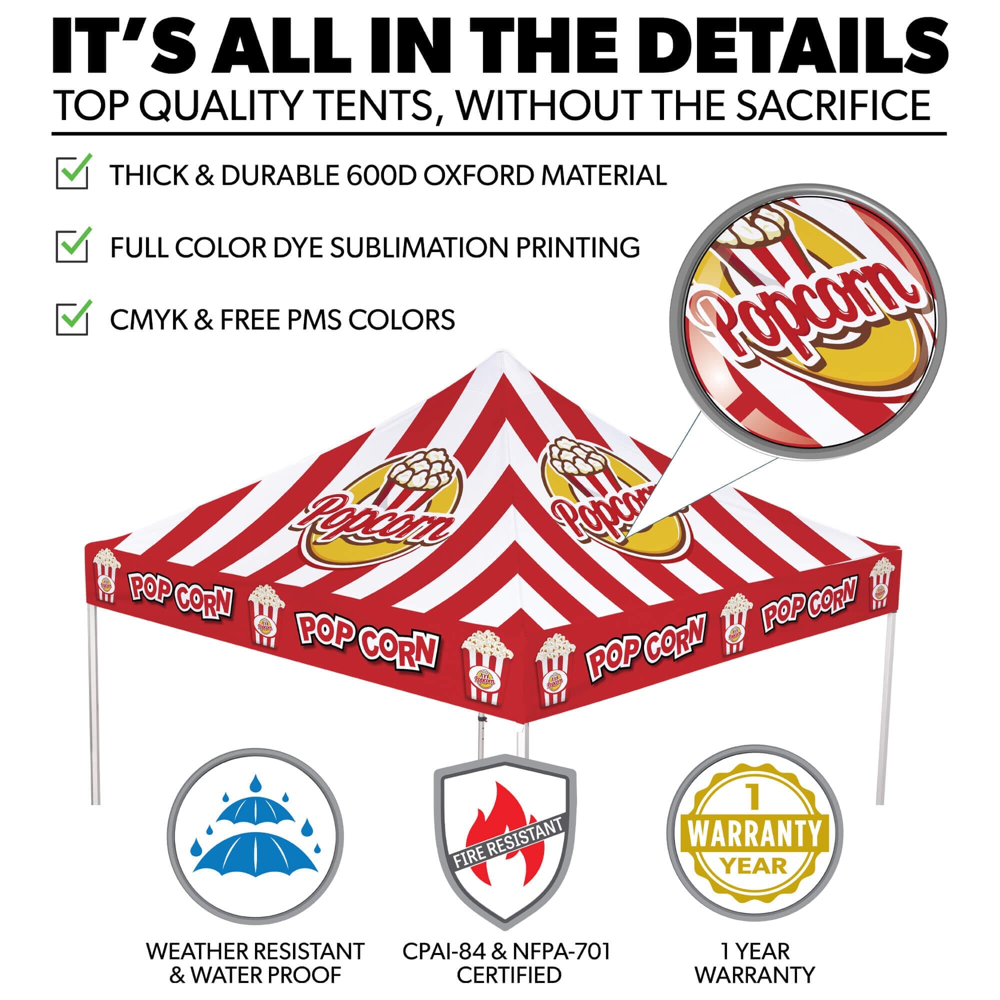 Custom Canopy Tent with Full Back, Half Side Walls, Feather Flags & Table Cover