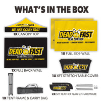 Custom Canopy Tent with Three Back Walls, Feather Flags & Table Cover