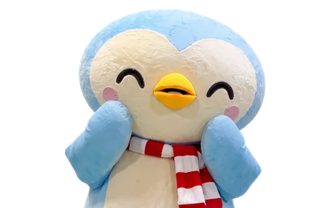 Penguin mascot with a red and white scarf