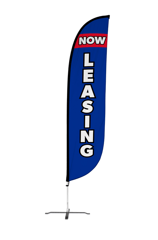 Now Leasing Feather Flag Blue & Red 