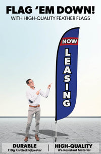 Now Leasing Feather Flag Blue & Red 