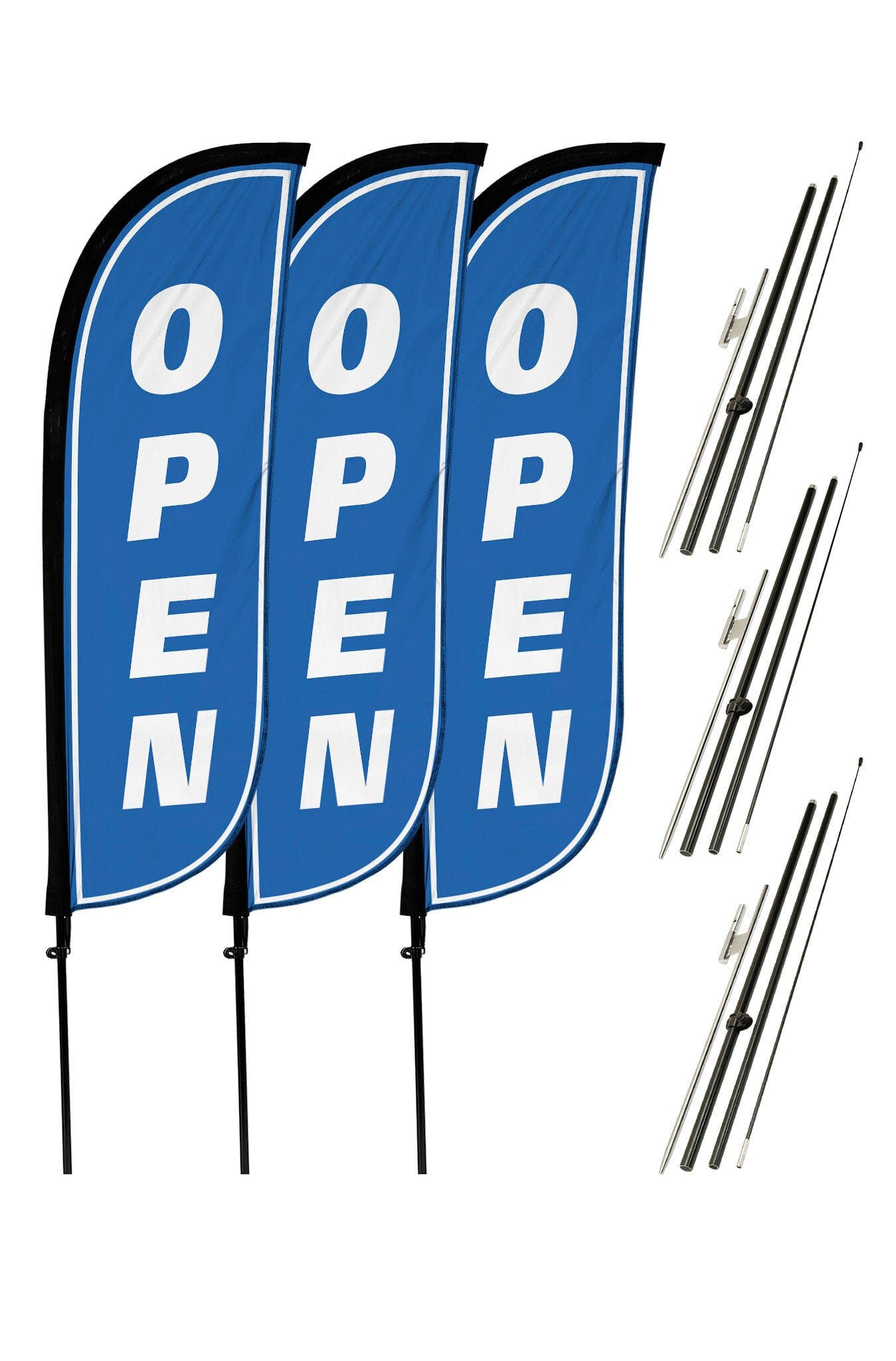 Open Feather Flag - 3 Pack w/ Ground Spike Pole Set 10M5000105X3GSET