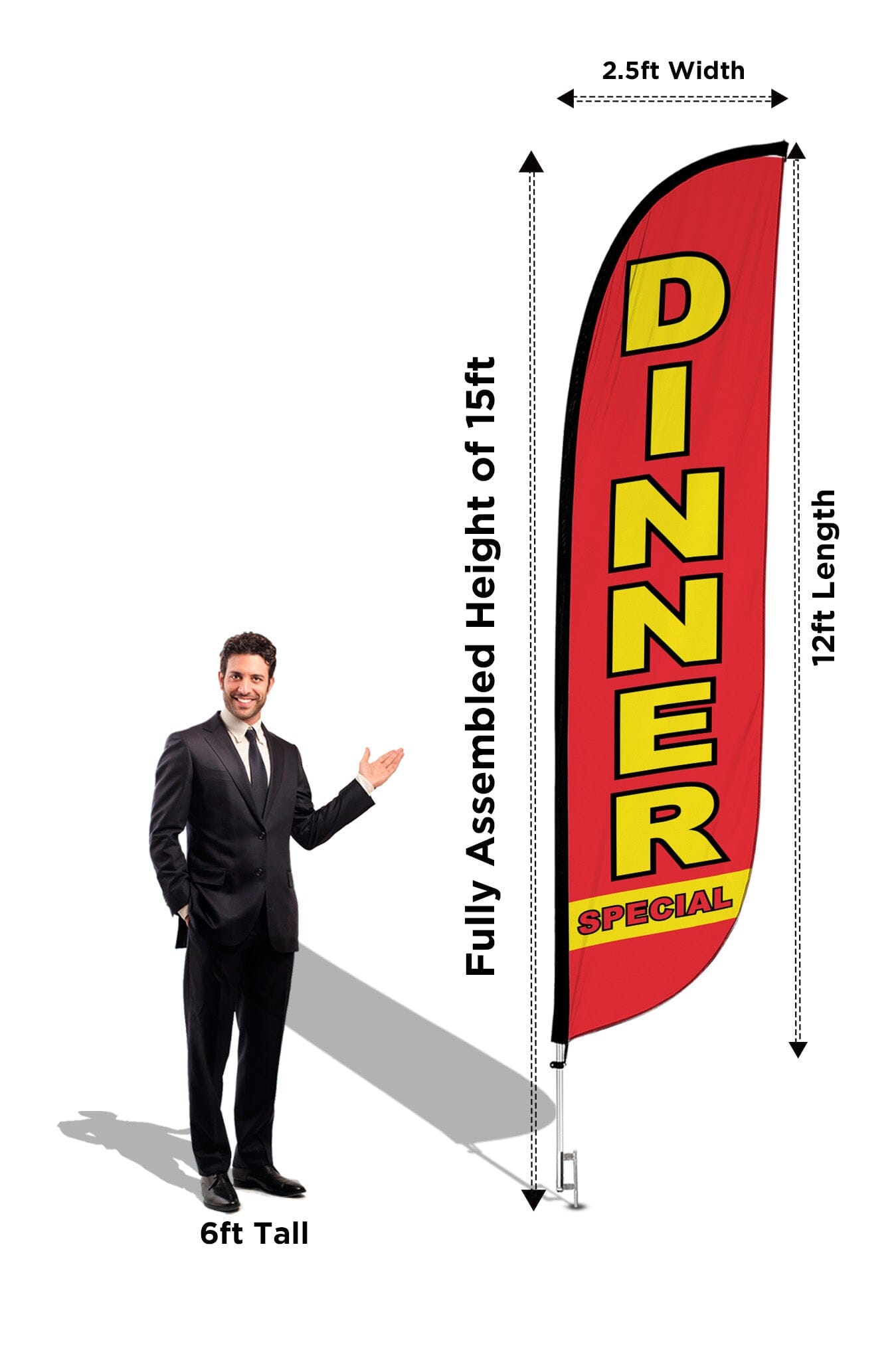 Restaurant Feather Flags - 2 Pack w/ Ground Spike Pole Set 